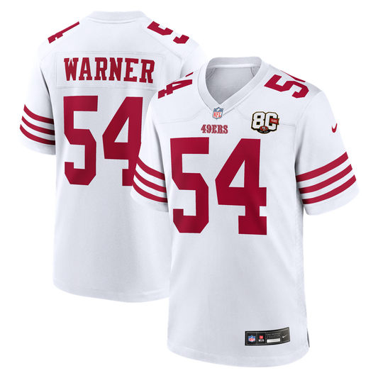 San Francisco 49ers Fred Warner Nike White 80th Anniversary Game Jersey