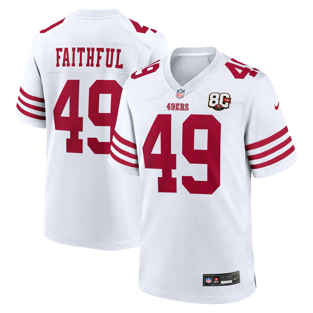San Francisco 49ers The Faithful Nike White 80th Anniversary Game Jersey