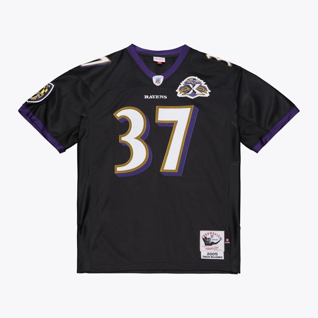 Baltimore Ravens Deion Sanders Mitchell & Ness Black 2005 Authentic Throwback Jersey