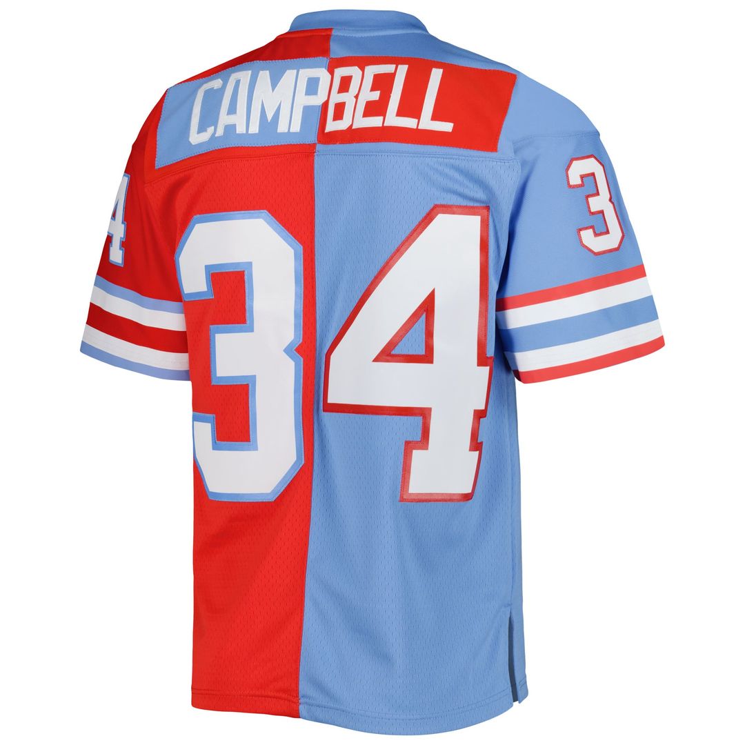 Houston Oilers Earl Campbell Mitchell & Ness Red/Light Blue Gridiron Classics 1980 Split Legacy Replica Jersey