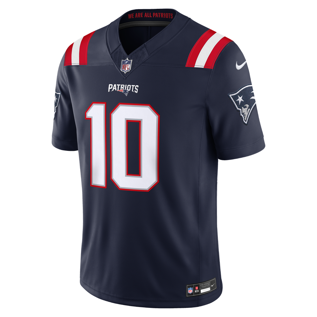 New England Patriots Drake Maye Nike Navy Team Vapor F.U.S.E. Stitched Limited Jersey
