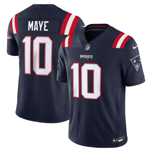 New England Patriots Drake Maye Nike Navy Team Vapor F.U.S.E. Stitched Limited Jersey