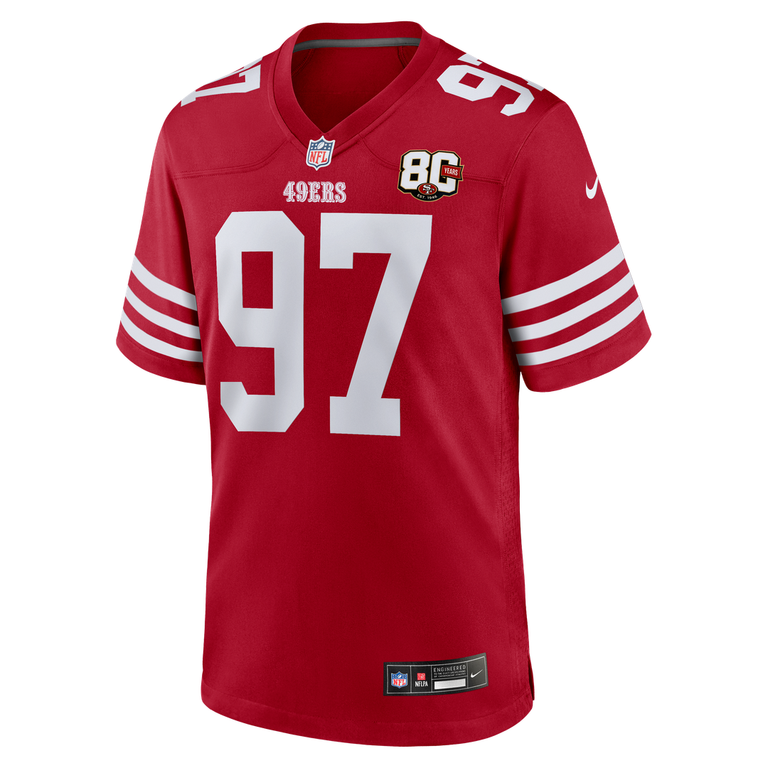 San Francisco 49ers Nick Bosa Nike Scarlet 80th Anniversary Game Jersey