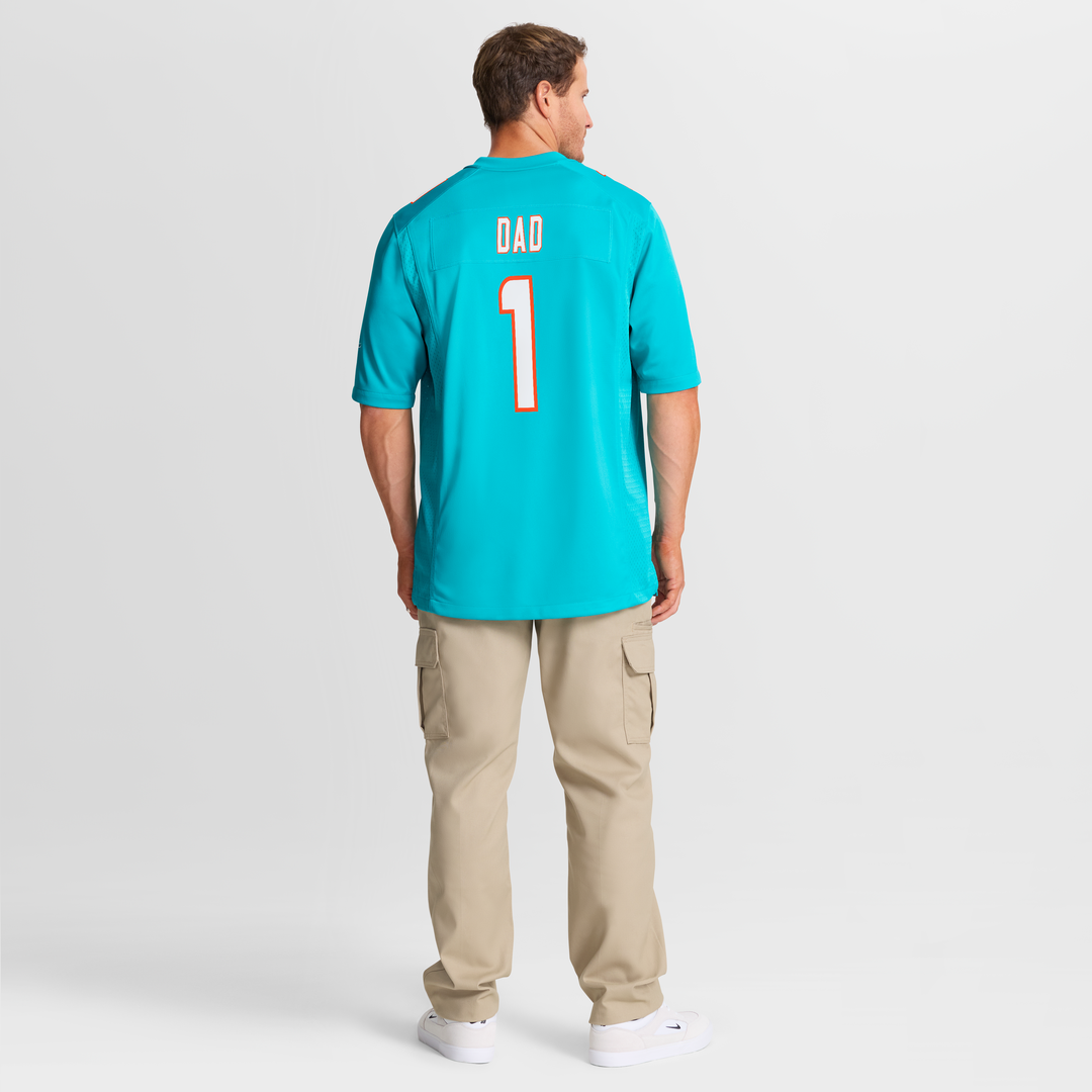 Miami Dolphins Number 1 Dad Nike Aqua Game Jersey