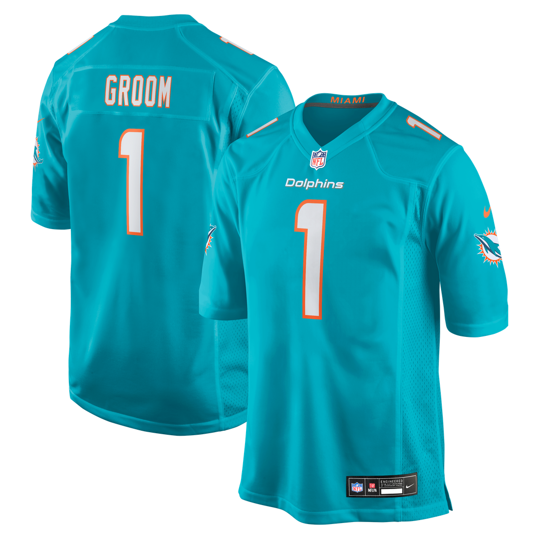 Miami Dolphins Number 1 Groom Nike Aqua Game Jersey