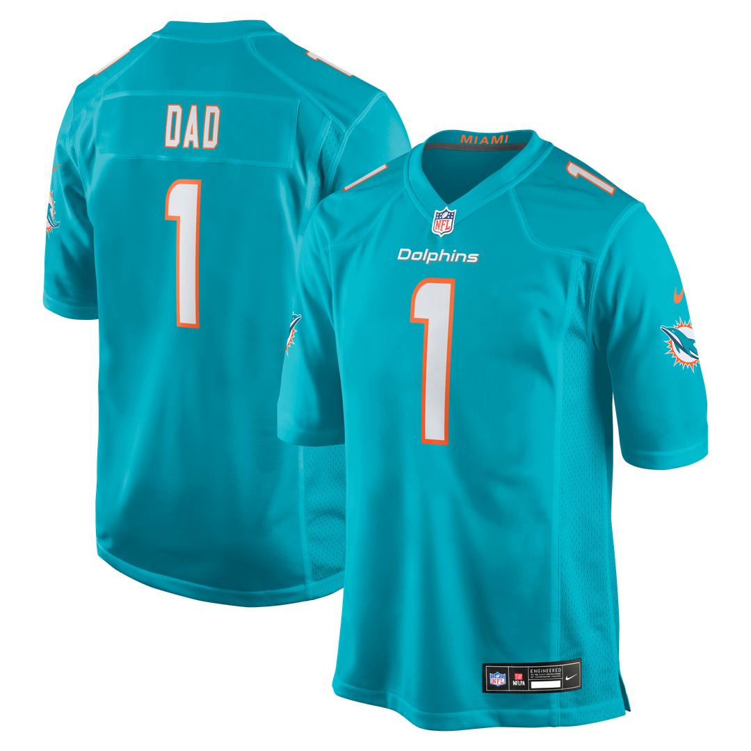 Miami Dolphins Number 1 Dad Nike Aqua Game Jersey