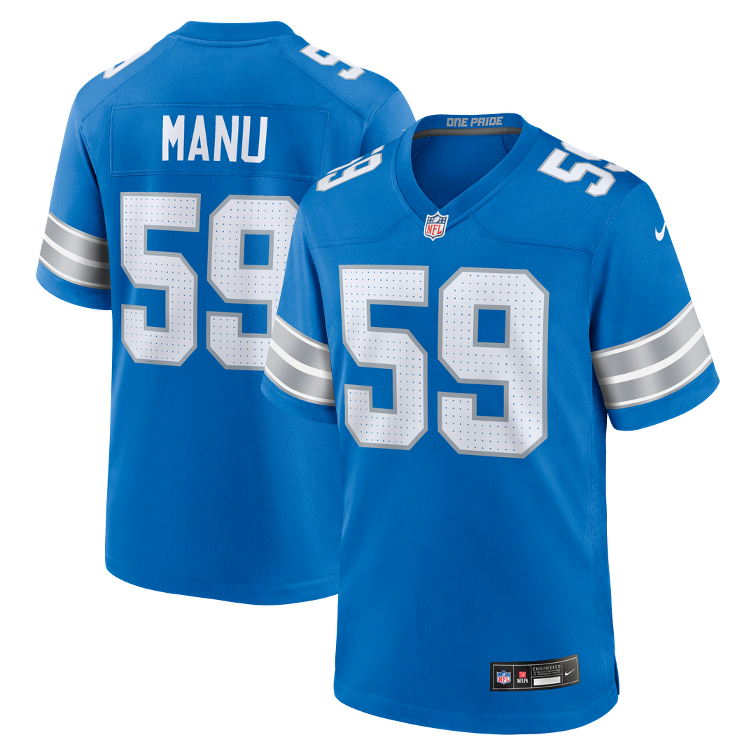 Detroit Lions Giovanni Manu Nike Blue Team Game Jersey