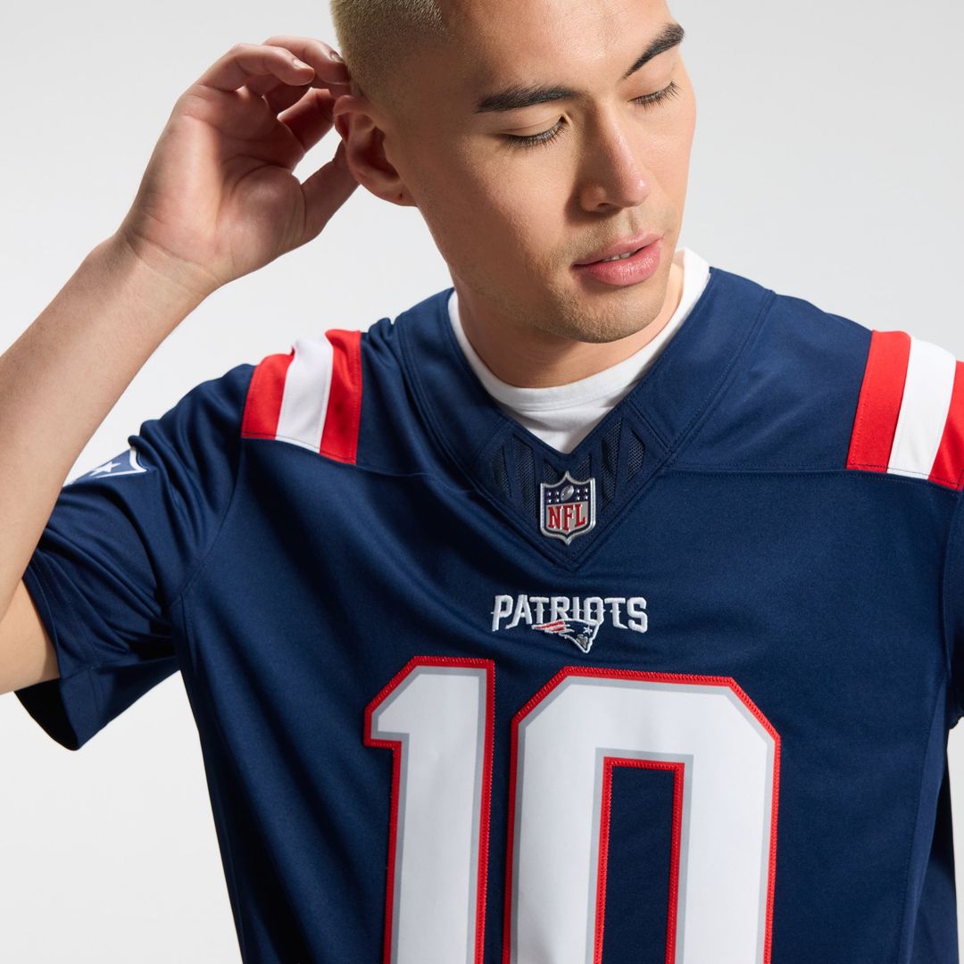 New England Patriots Drake Maye Nike Navy Team Vapor F.U.S.E. Stitched Limited Jersey