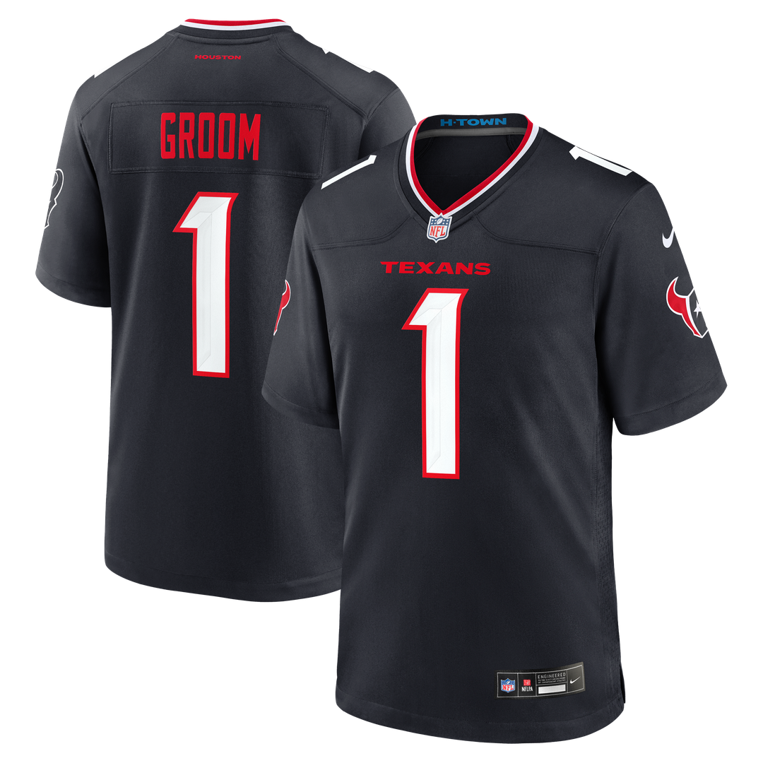 Houston Texans Number 1 Groom Nike Navy Game Jersey