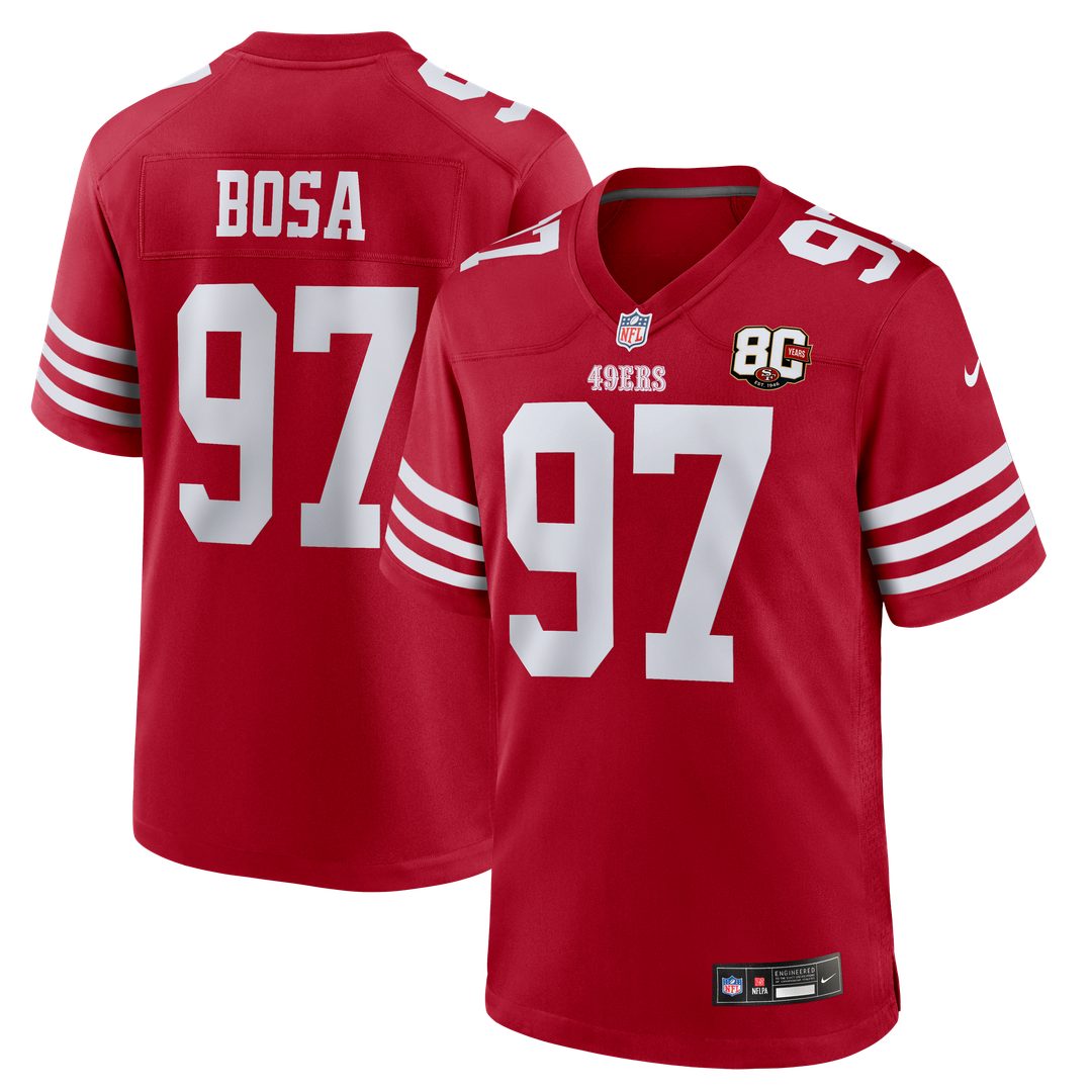 San Francisco 49ers Nick Bosa Nike Scarlet 80th Anniversary Game Jersey