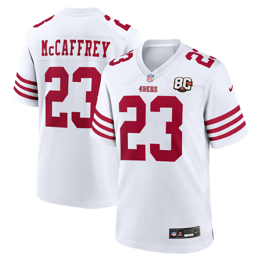 San Francisco 49ers Christian McCaffrey Nike White 80th Anniversary Game Jersey