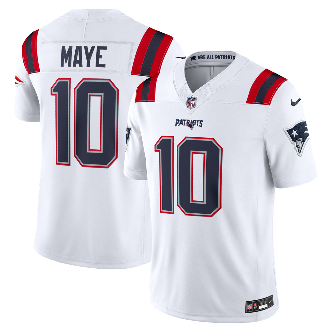 New England Patriots Drake Maye Nike White Vapor F.U.S.E. Stitched Limited Jersey
