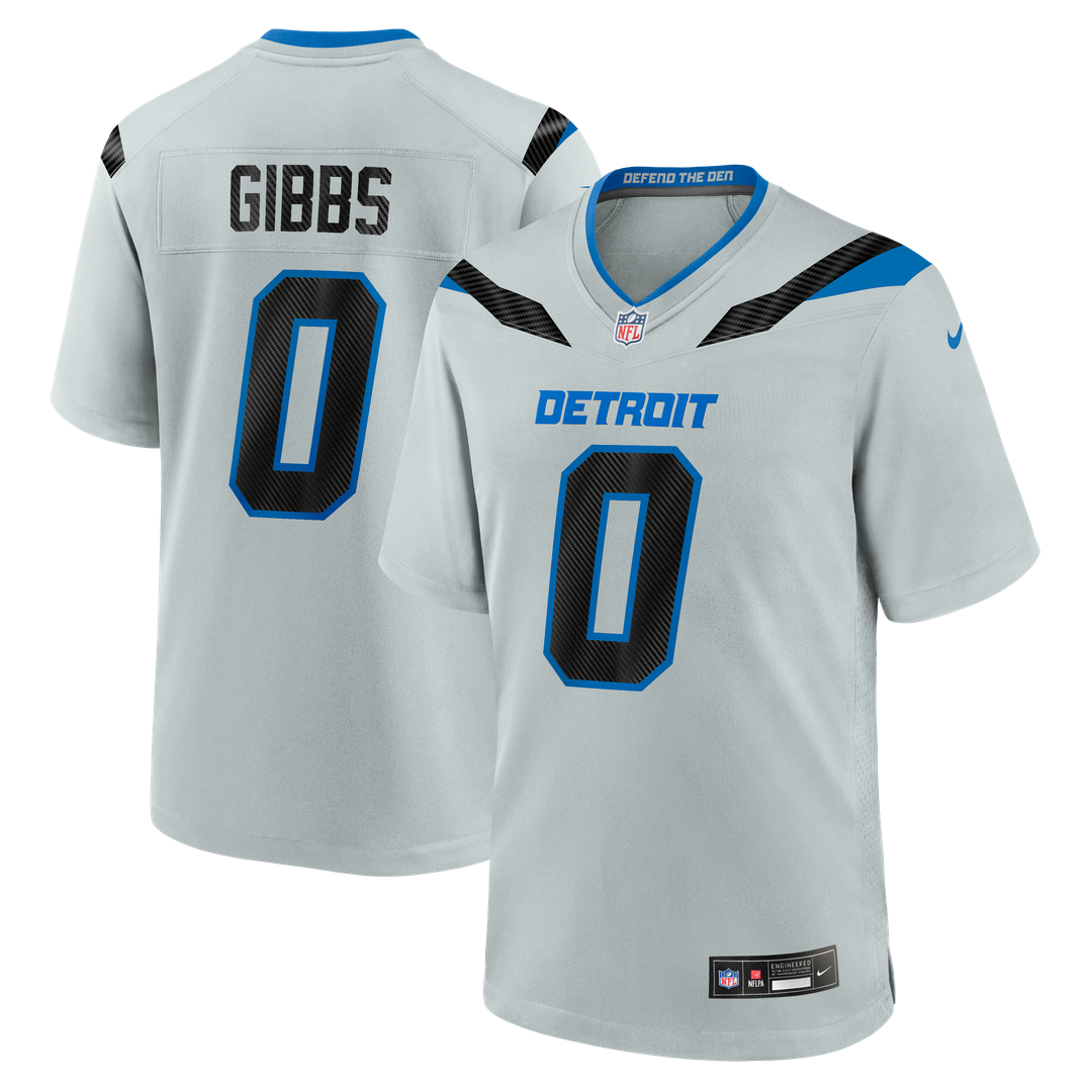 Detroit Lions Jahmyr Gibbs Nike Silver 2026 Rivalries Collection Game Jersey