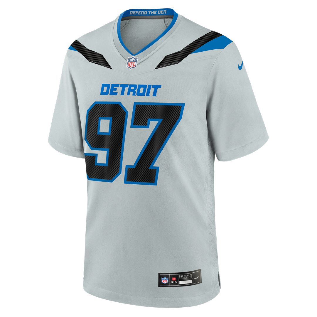 Detroit Lions Aidan Hutchinson Nike Silver 2026 Rivalries Collection Game Jersey