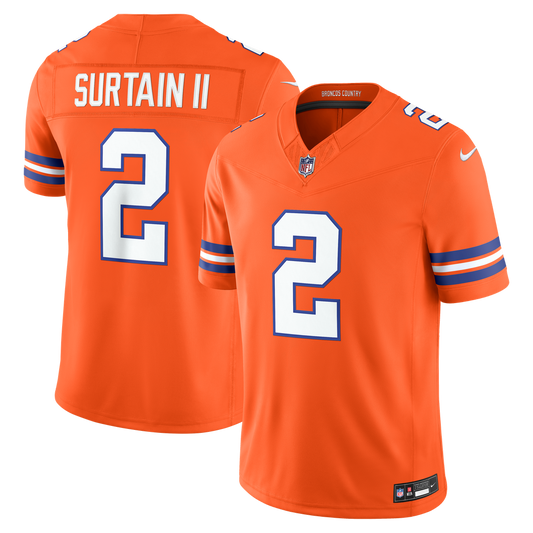Denver Broncos Pat Surtain II Nike Orange Alternate Mile High Collection 1977 Throwback Vapor F.U.S.E. Stitched Limited Jersey
