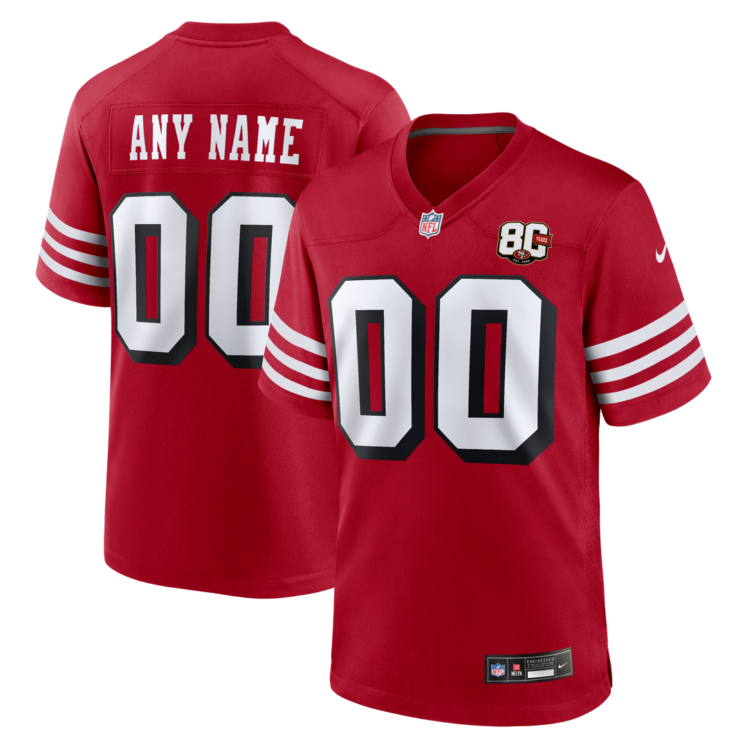 San Francisco 49ers Nike Scarlet 80th Anniversary Alternate Custom Game Jersey
