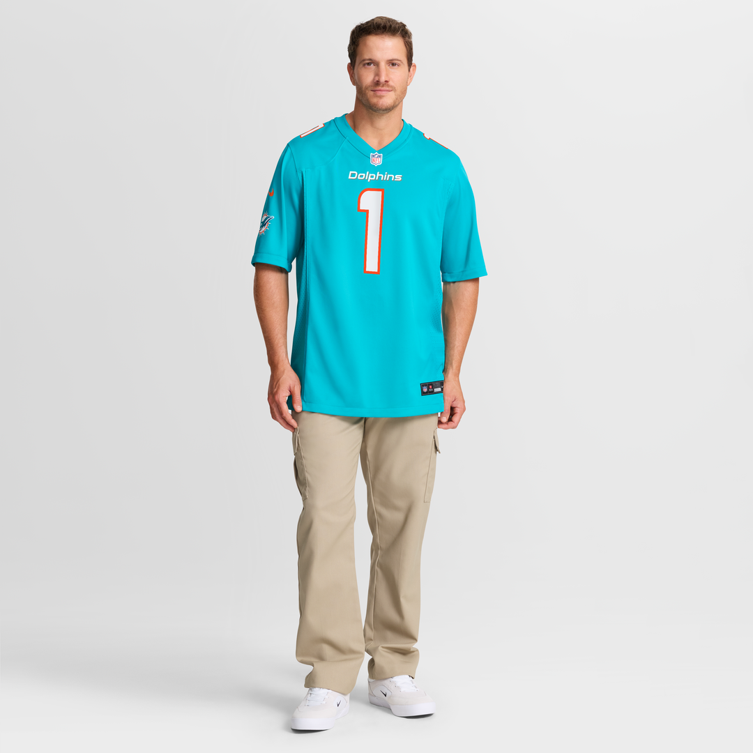 Miami Dolphins Number 1 Groom Nike Aqua Game Jersey