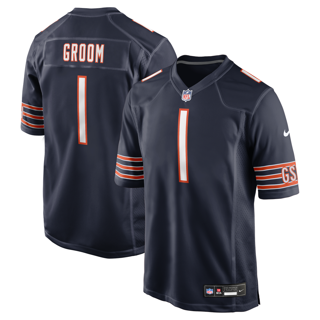 Chicago Bears Number 1 Groom Nike Navy Game Jersey