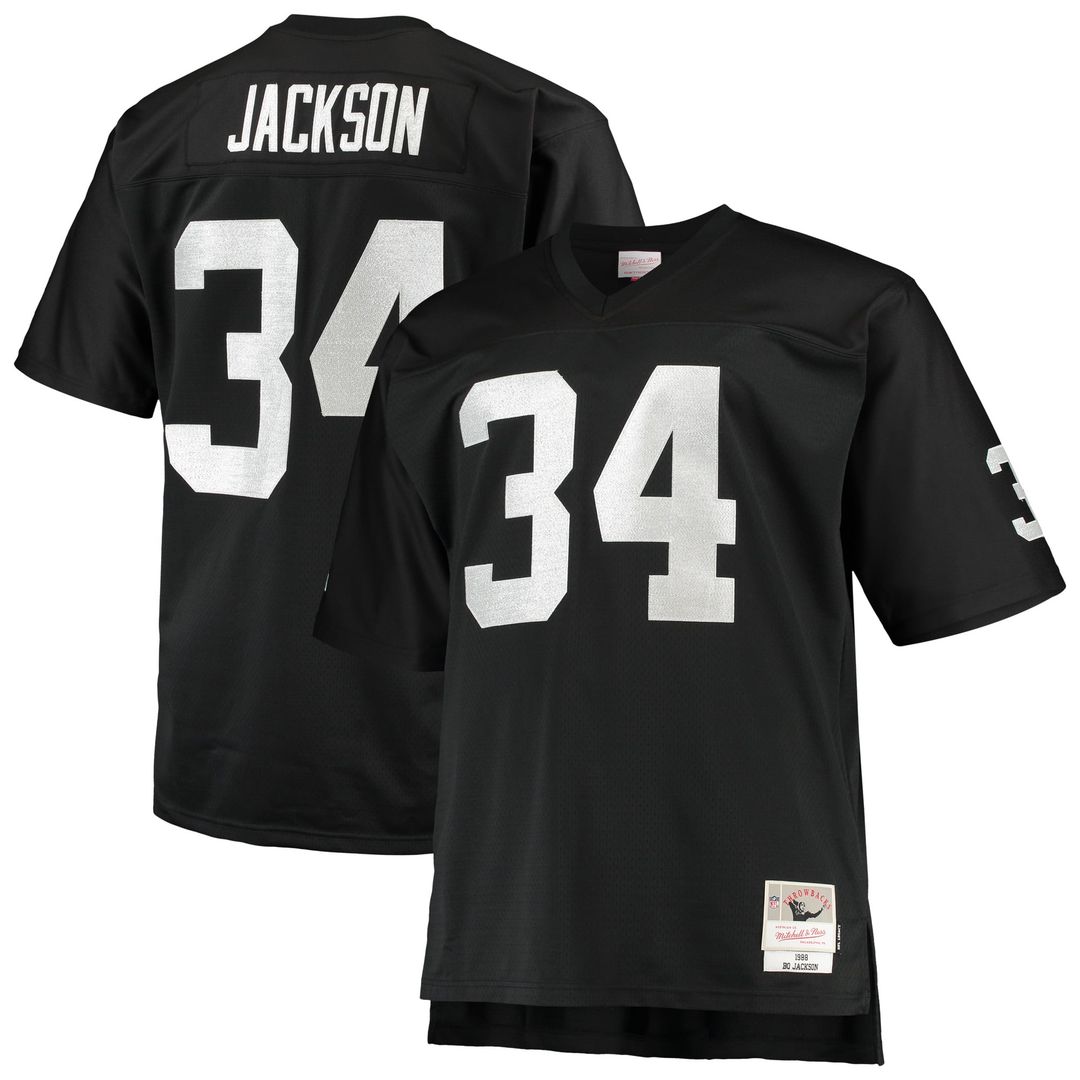 Las Vegas Raiders Bo Jackson Mitchell & Ness Black Big & Tall 1988 Retired Player Replica Jersey